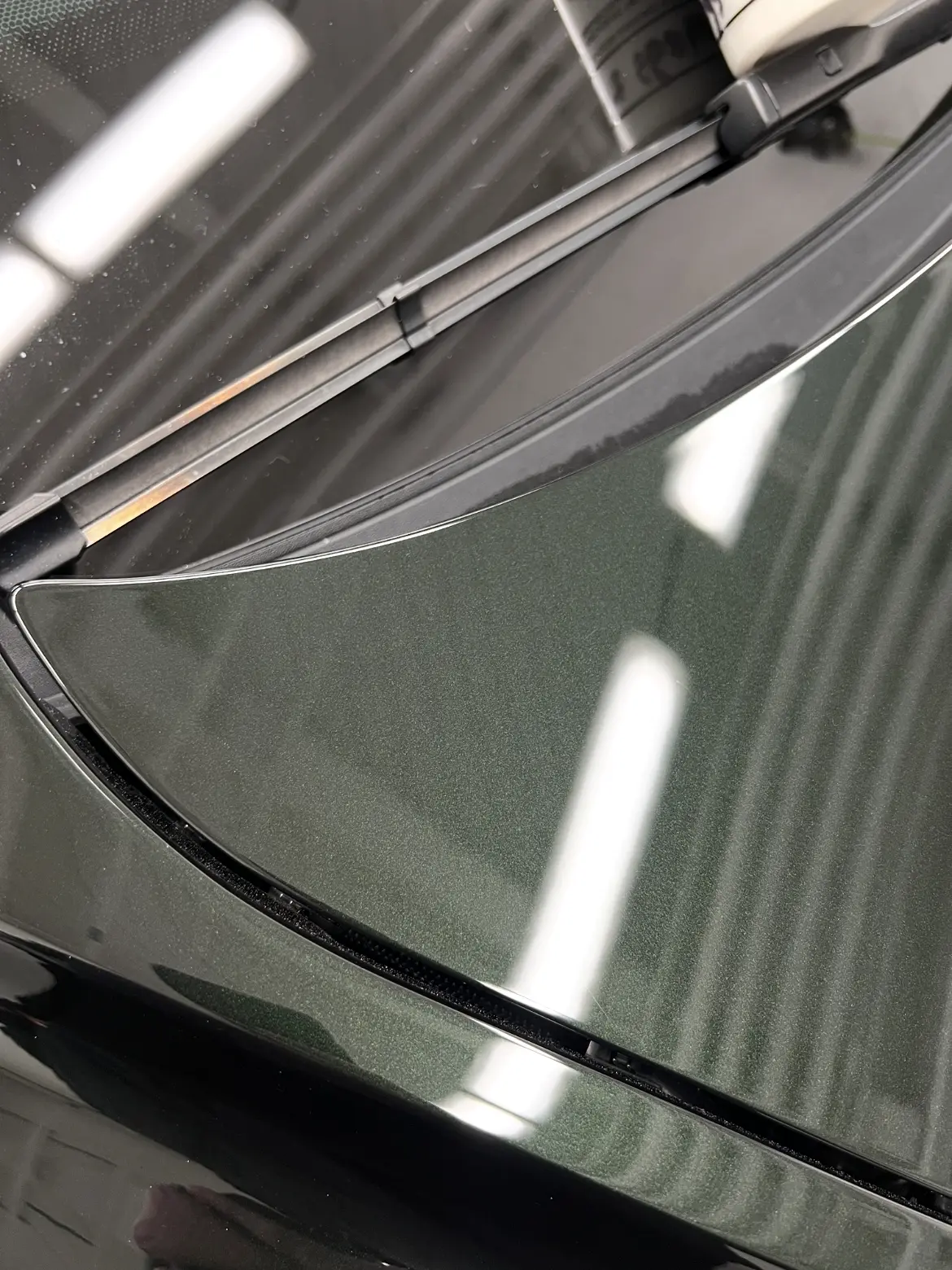Green painted panel after correction