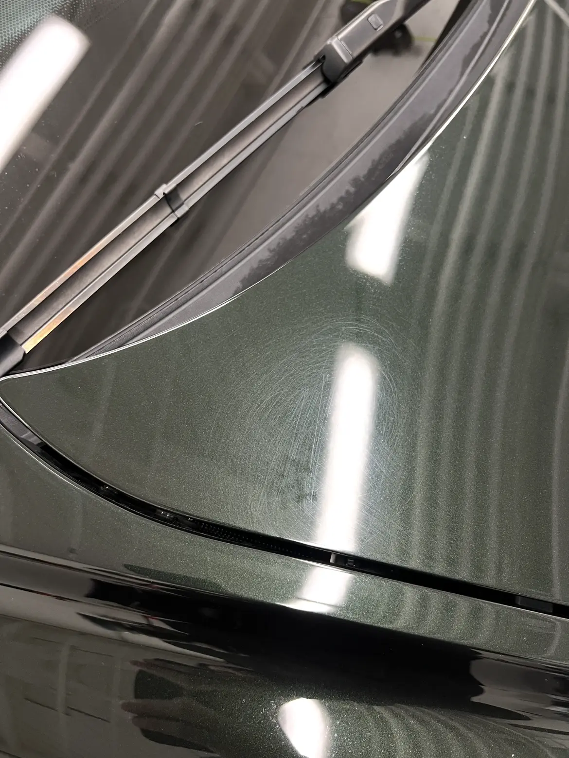 Green painted panel before correction